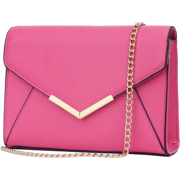 ⚡ Women's Pink Leather Elegant Snap Closure Envelope Foldover Clutch Bag - Picture 2 of 7